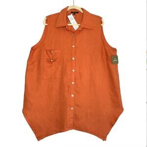 FORCYNTHIA Linen Asym Shirt Dress-Tunic Women 1X Orange Cottage Fairy Boho NWT